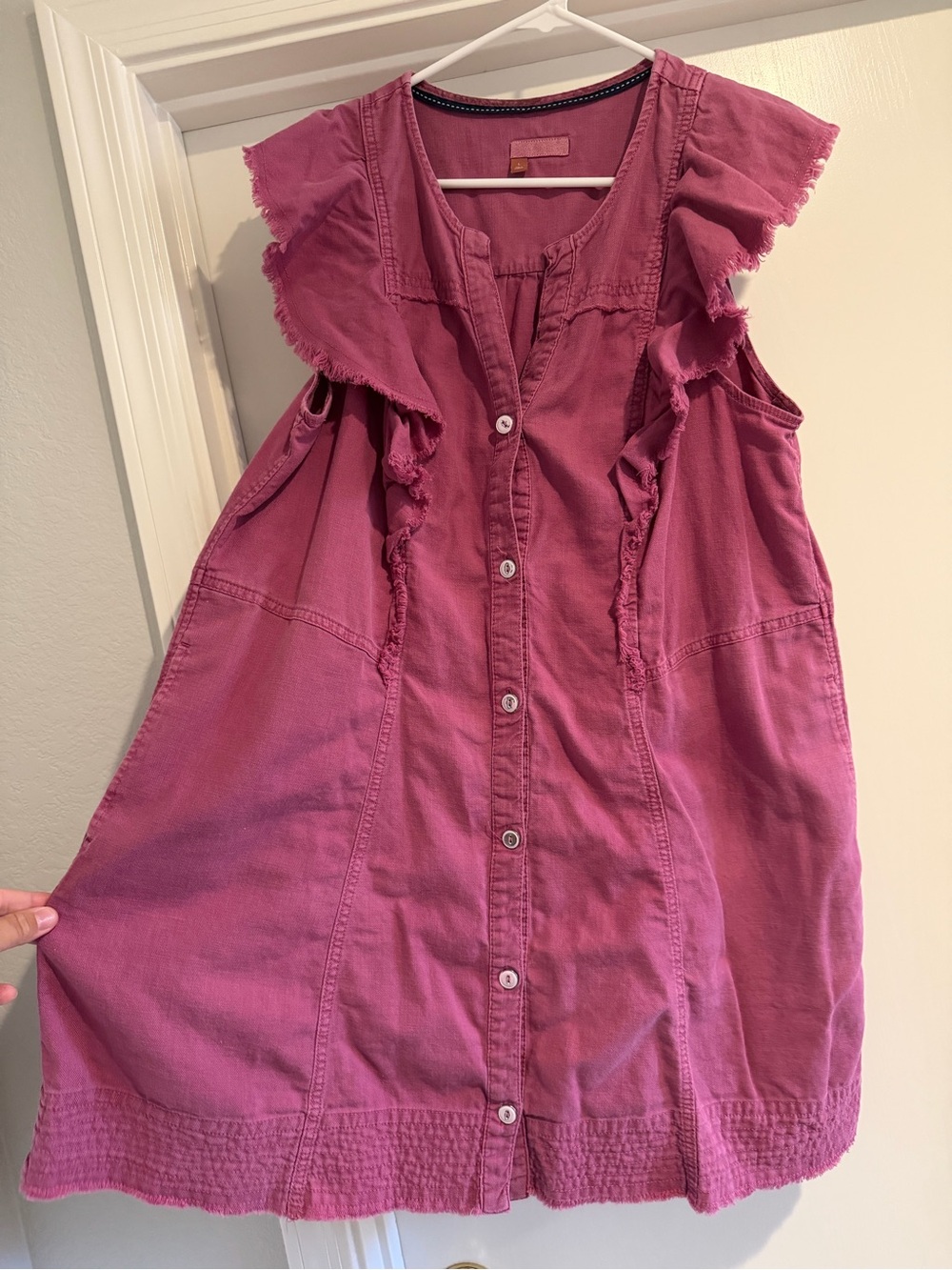 Pilgrim Rose Pink Button-Front Ruffle Dress